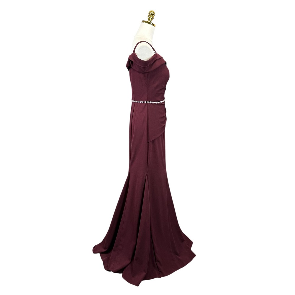 Oleg Cassini Wine Burgundy Off Shoulder Rhinestone Waist Evening Gown Dress‎ 8 - Picture 6 of 9